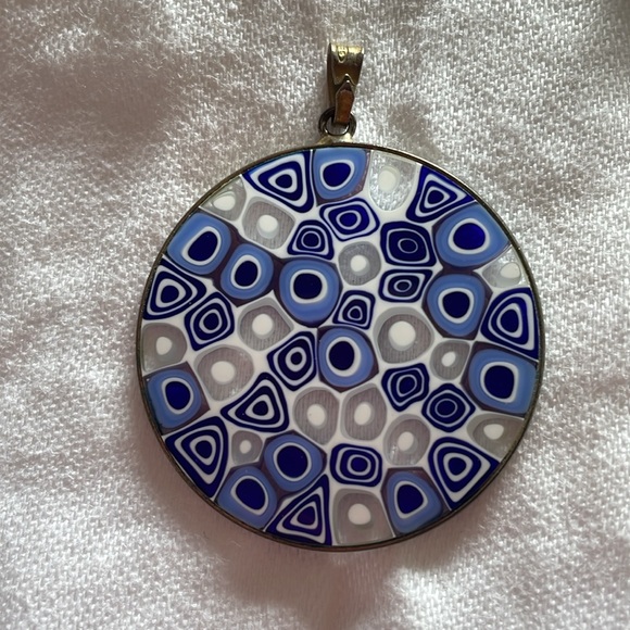 Antica Murrina Veneziana Murano Glass Pendant Blue Millefiori, Asymmetrical LG - Picture 3 of 4